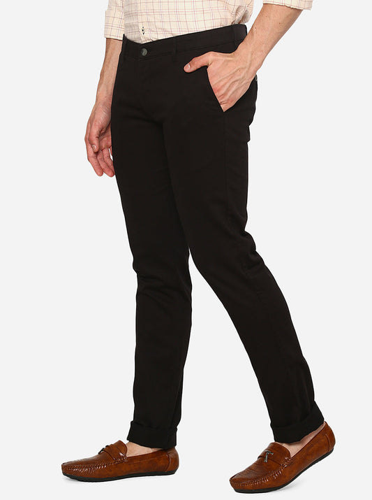 Black Solid Super Slim Fit Casual Trouser | Greenfibre