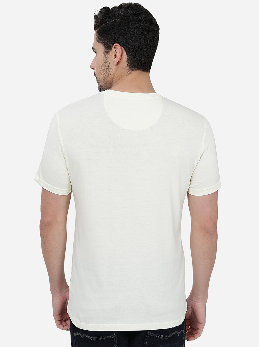 Cream Printed Slim Fit T-Shirt | Greenfibre