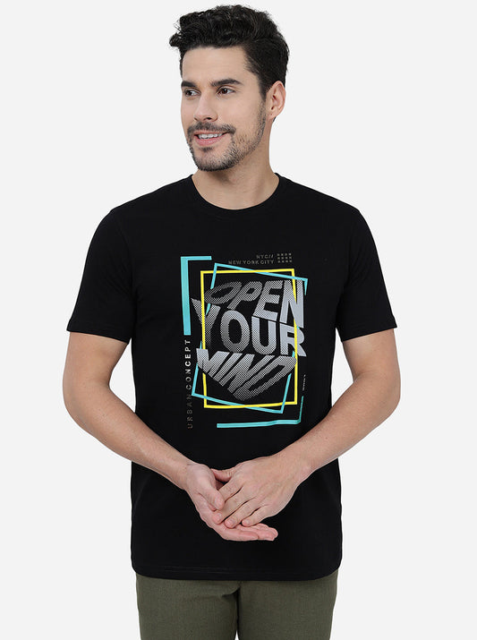 Black Printed Slim Fit T-Shirt | Greenfibre