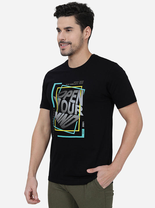 Black Printed Slim Fit T-Shirt | Greenfibre