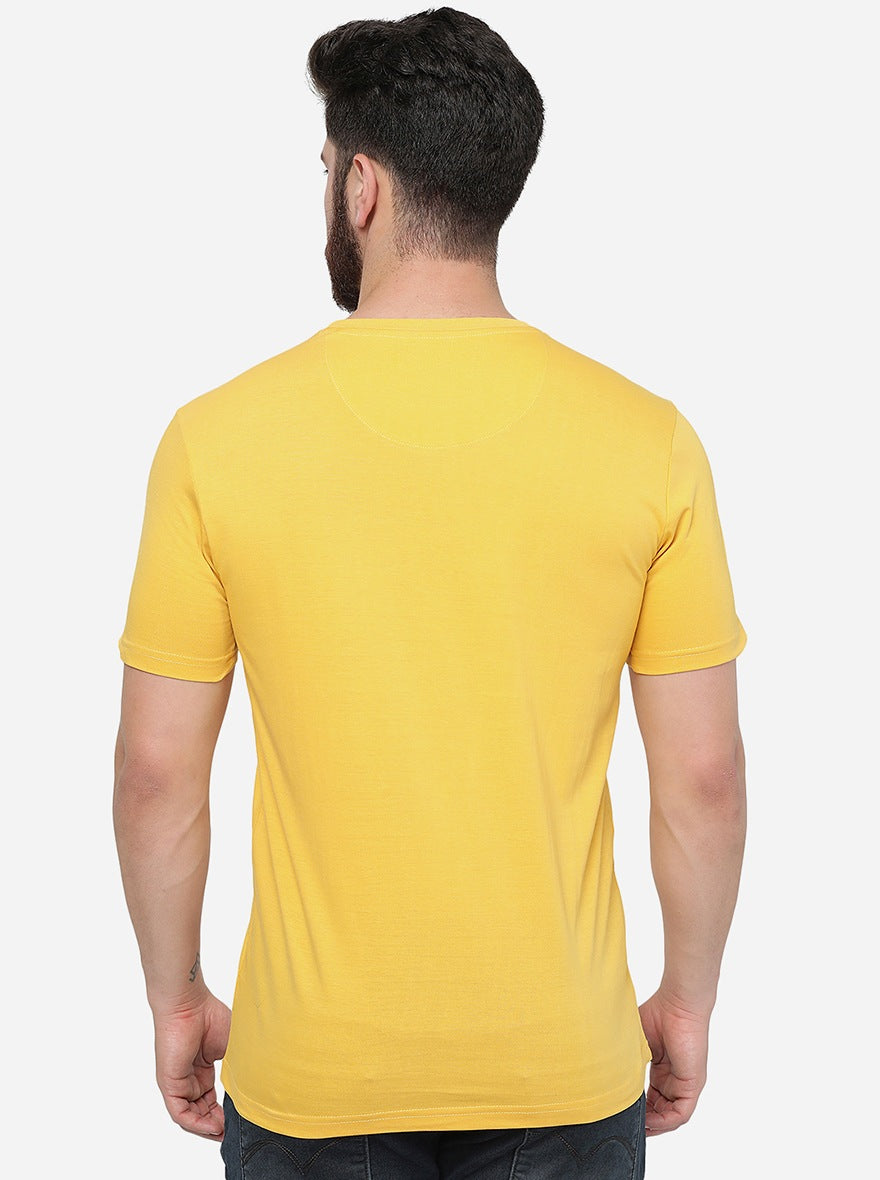 Golden Yellow Printed Slim Fit T-Shirt | Greenfibre