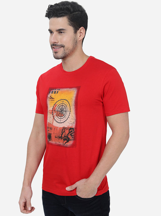 Red Printed Slim Fit T-Shirt | Greenfibre