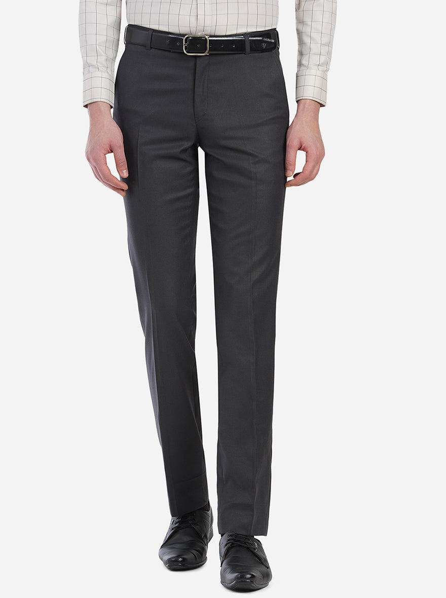 Dark Grey Solid Slim Fit Formal Trouser | Greenfibre