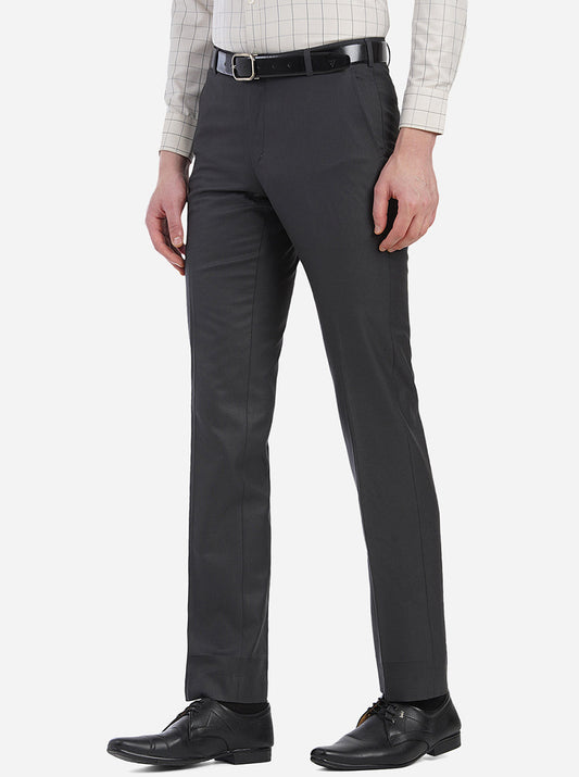 Dark Grey Solid Slim Fit Formal Trouser | Greenfibre