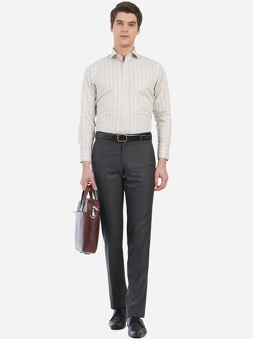 Dark Grey Solid Slim Fit Formal Trouser | Greenfibre