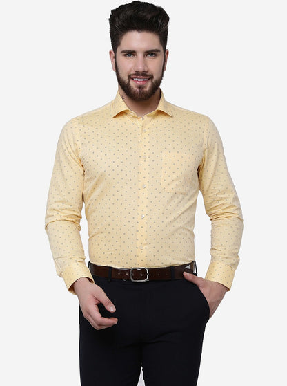 Yellow Printed Slim Fit Formal Shirt | Greenfibre