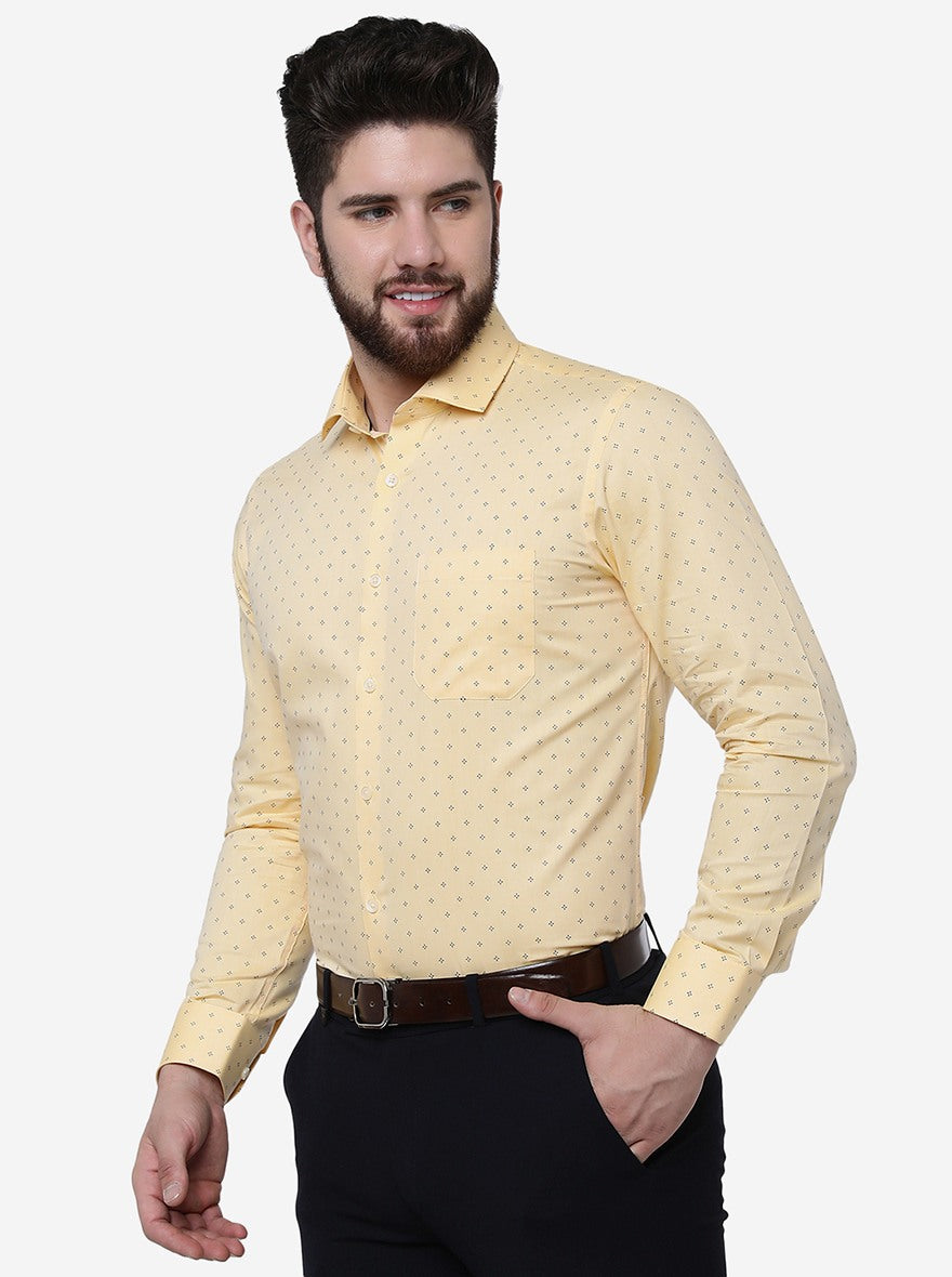 Yellow Printed Slim Fit Formal Shirt | Greenfibre