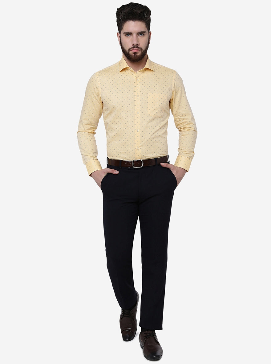 Yellow Printed Slim Fit Formal Shirt | Greenfibre