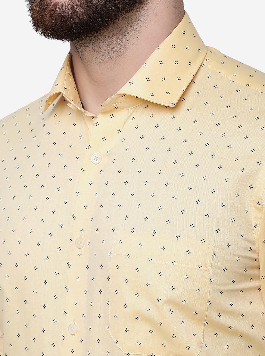 Yellow Printed Slim Fit Formal Shirt | Greenfibre