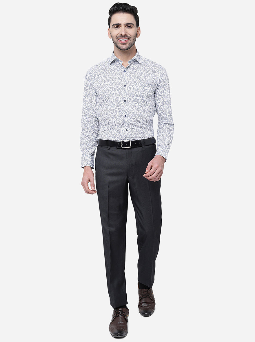 White & Blue Printed Slim Fit Formal Shirt | Greenfibre