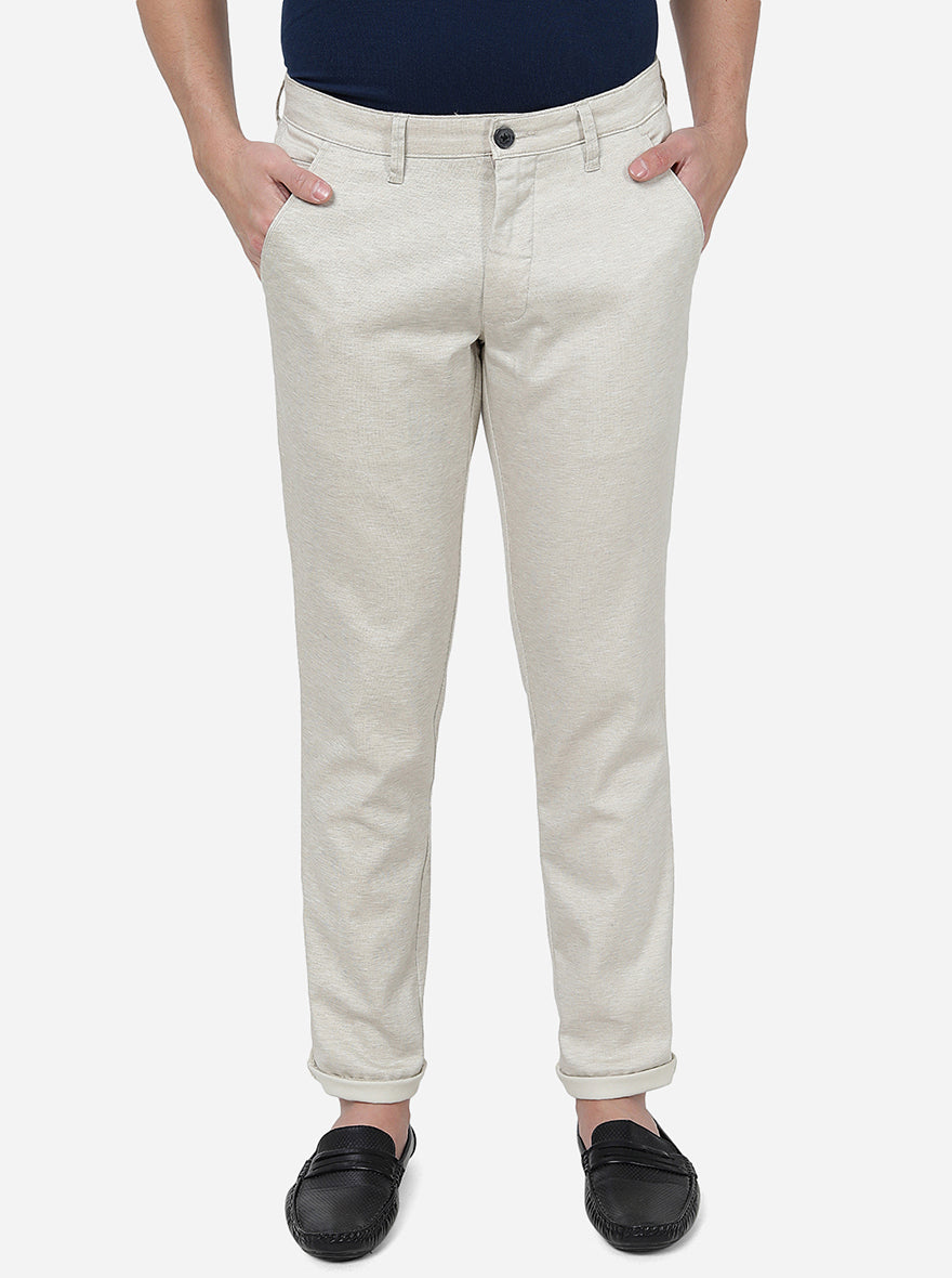 Cream Solid Neo Fit Casual Trouser | Greenfibre