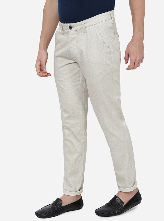 Cream Solid Neo Fit Casual Trouser | Greenfibre