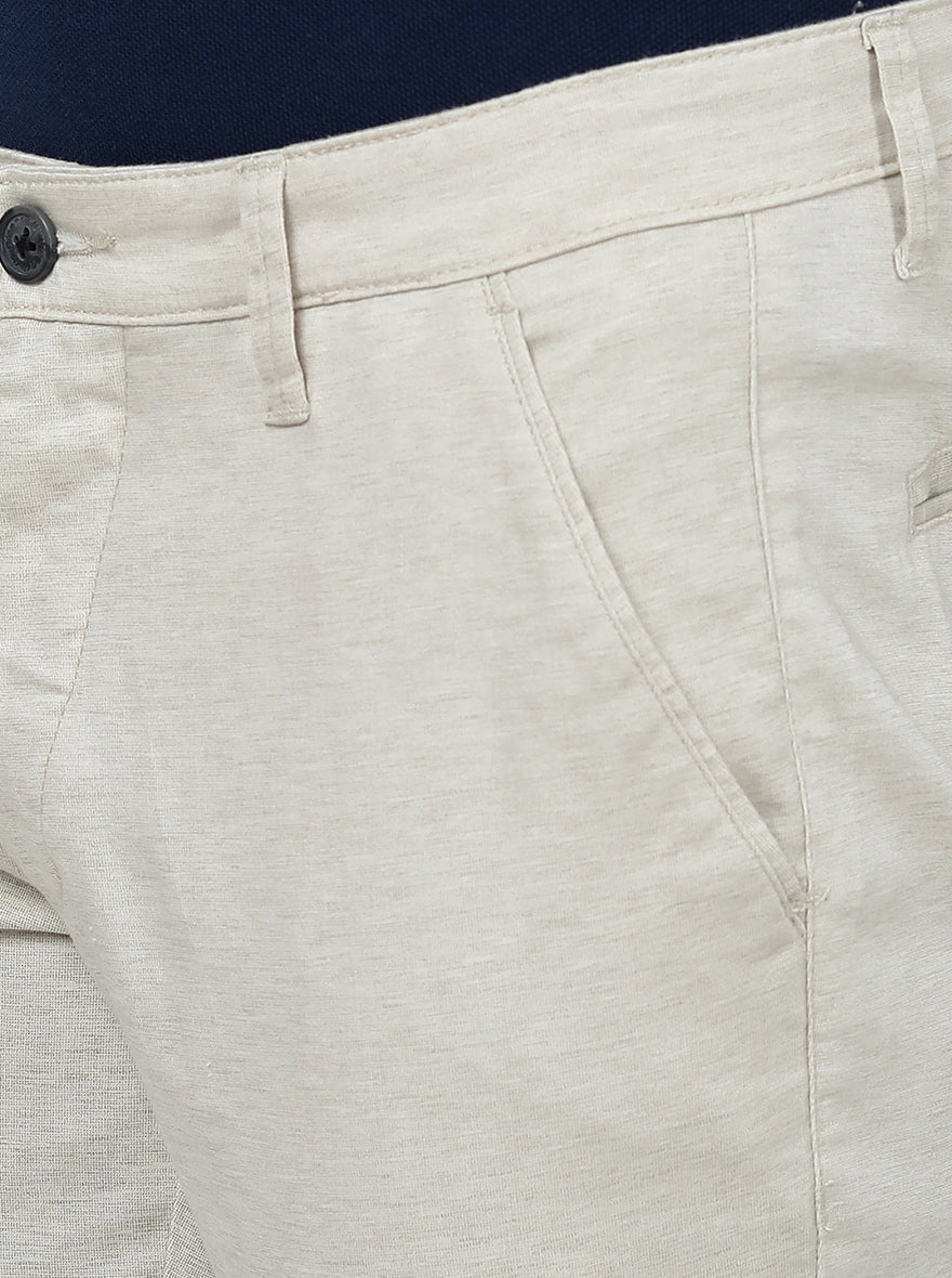 Cream Solid Neo Fit Casual Trouser | Greenfibre