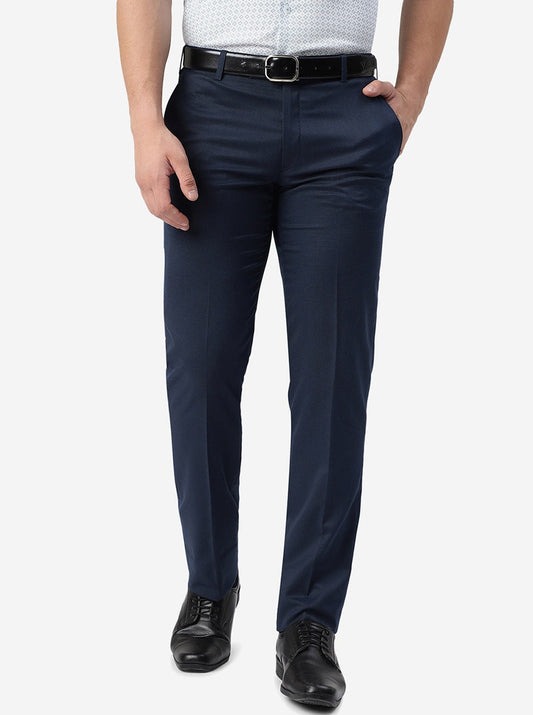 Blue Solid Slim Fit Formal Trouser | Greenfibre