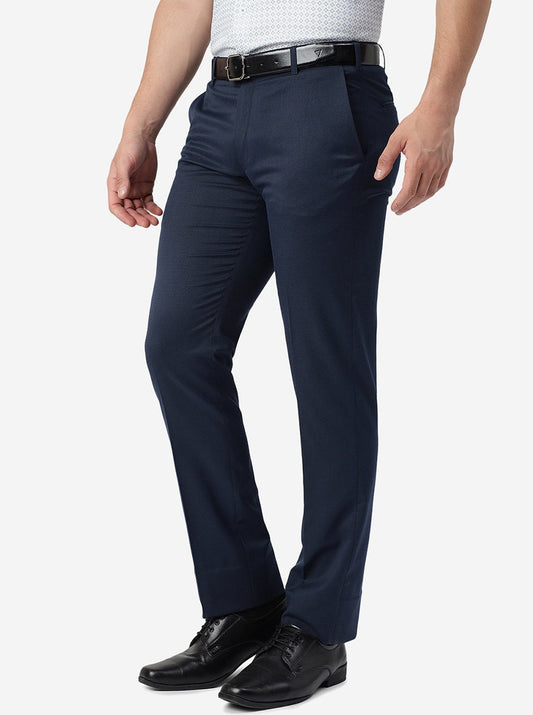 Blue Solid Slim Fit Formal Trouser | Greenfibre