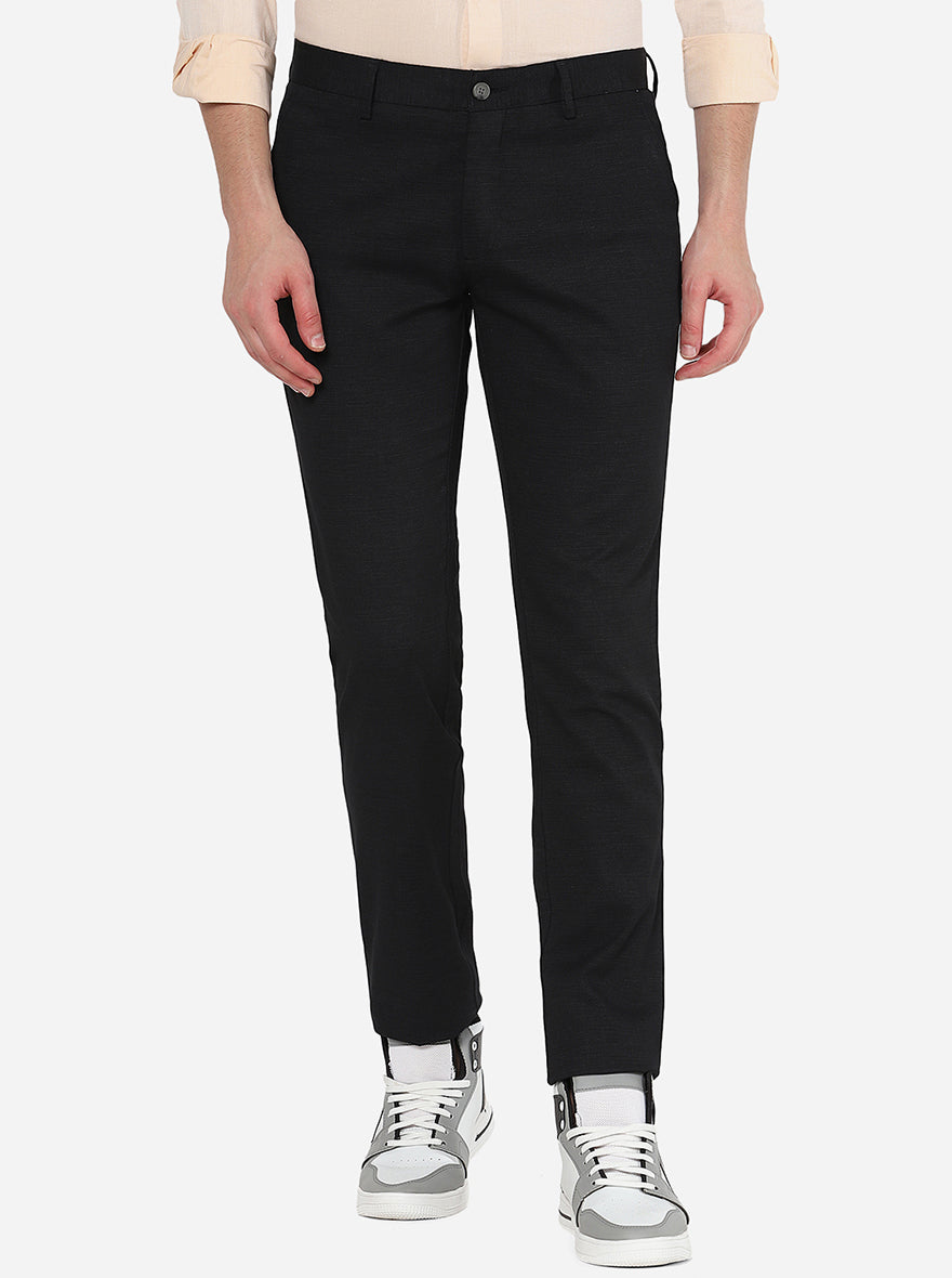 Black Solid Super Slim Fit Casual Trouser | Greenfibre