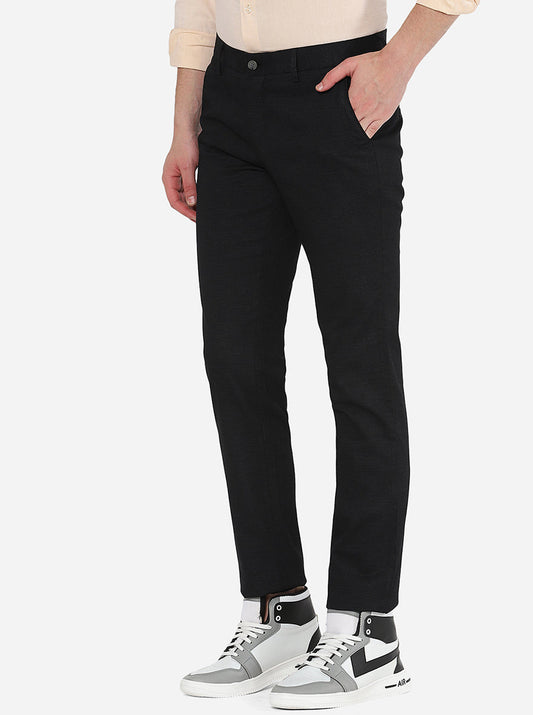 Black Solid Super Slim Fit Casual Trouser | Greenfibre