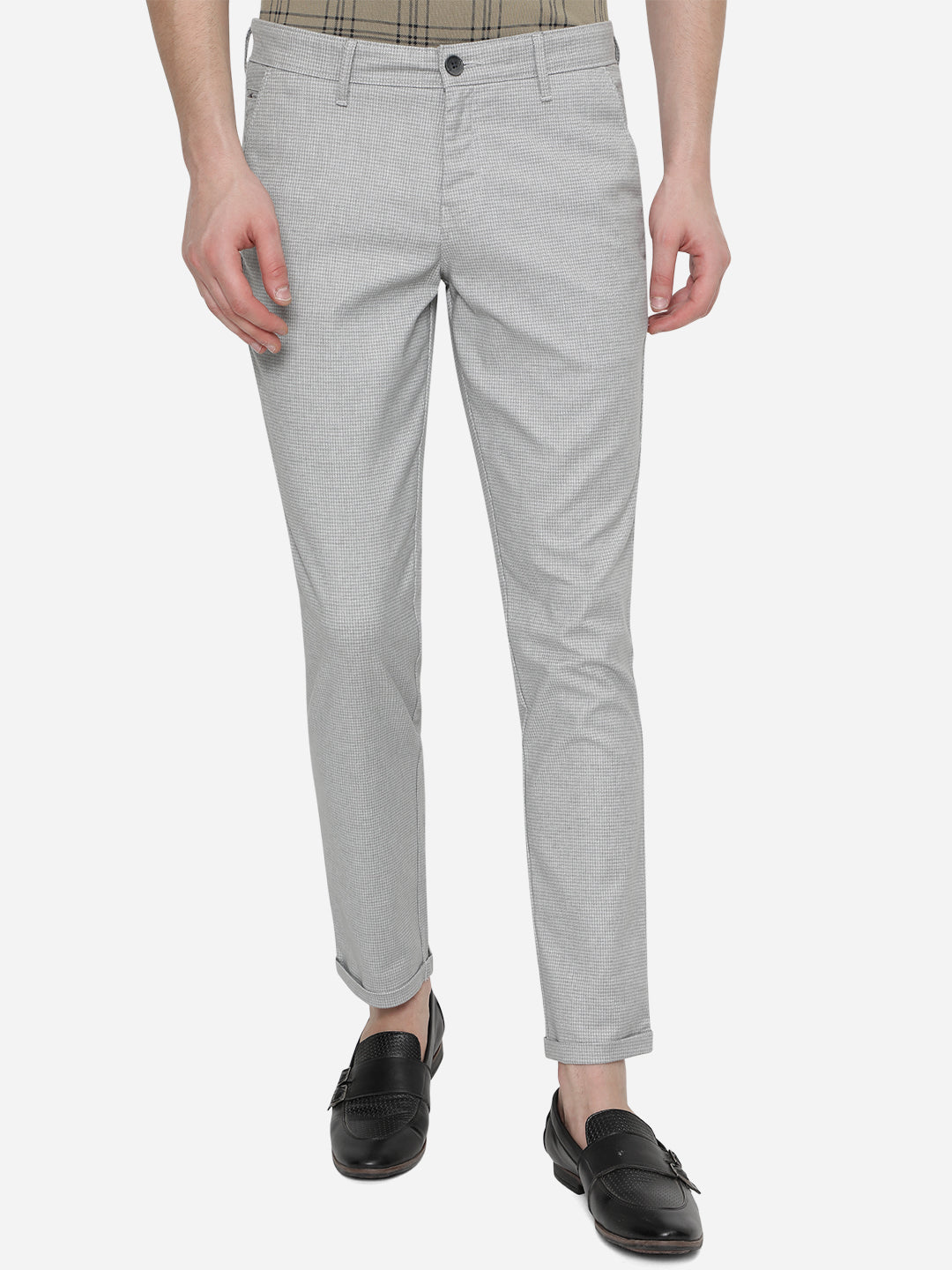 Light Grey Solid Neo Fit Casual Trouser | Greenfibre