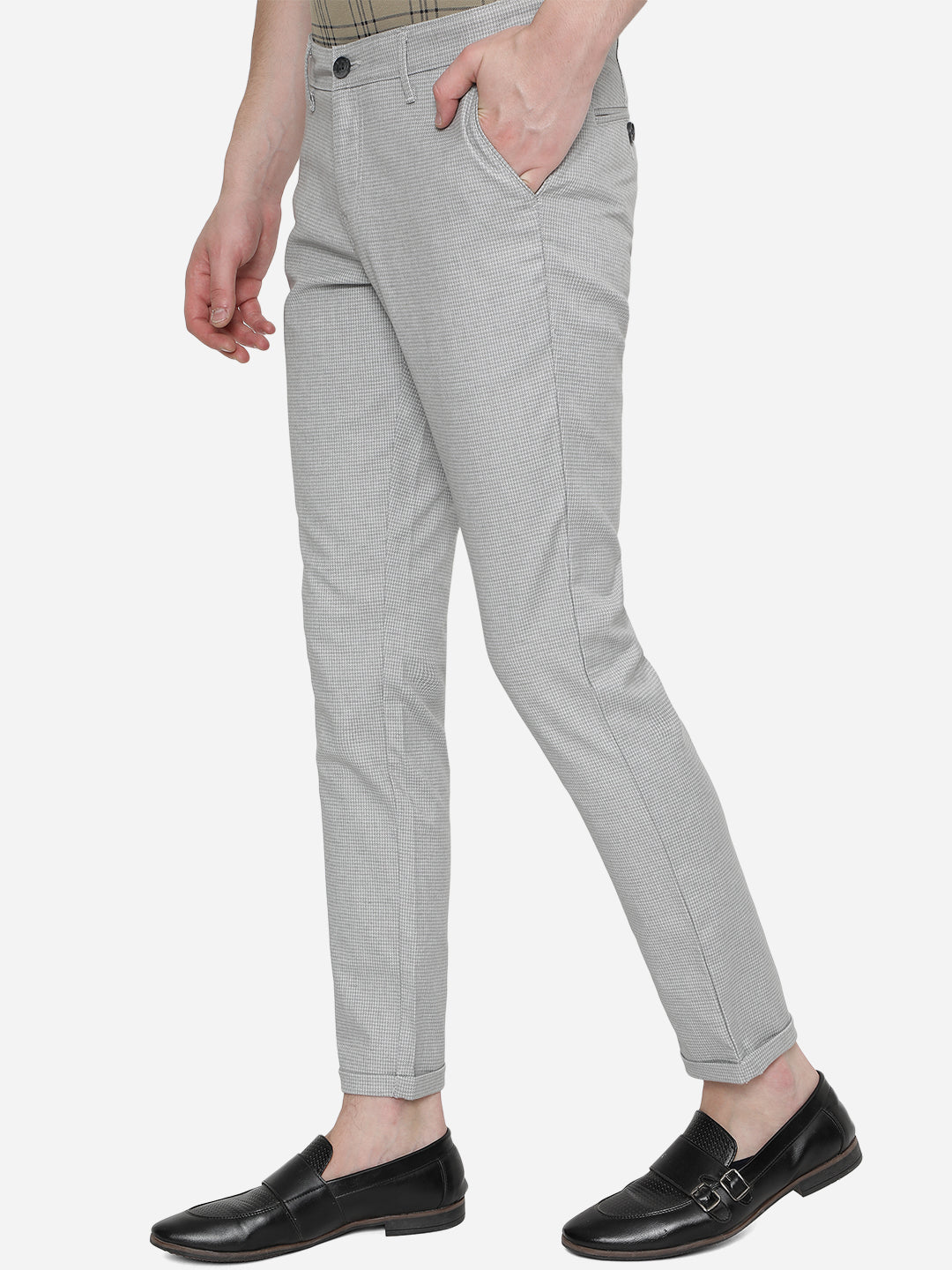 Light Grey Solid Neo Fit Casual Trouser | Greenfibre