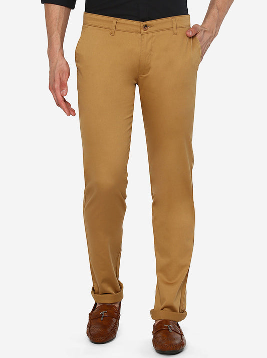 Khaki Solid Super Slim Fit Casual Trouser | Greenfibre