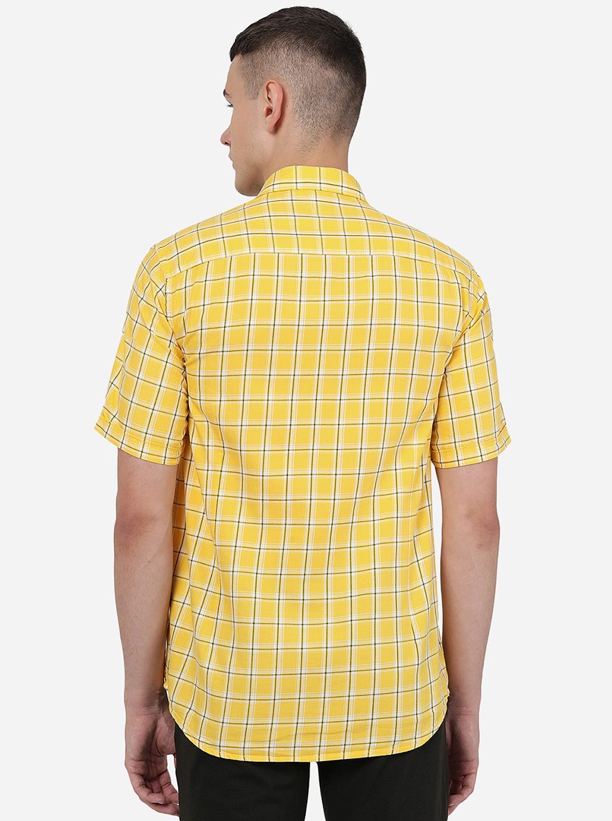 Yellow Checked Smart Fit Semi Casual Shirt | Greenfibre