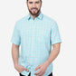 Aqua Blue Checked Smart Fit Semi Casual Shirt | Greenfibre
