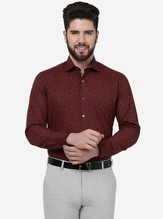 Maroon Printed Slim Fit Formal Shirt | Greenfibre