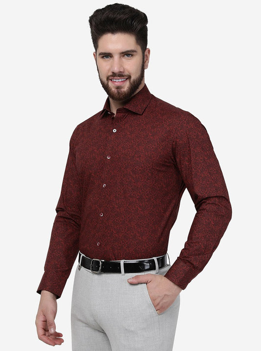 Maroon Printed Slim Fit Formal Shirt | Greenfibre