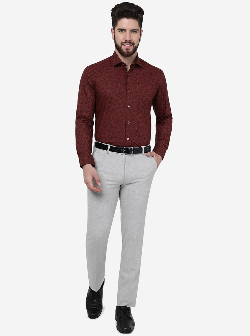 Maroon Printed Slim Fit Formal Shirt | Greenfibre