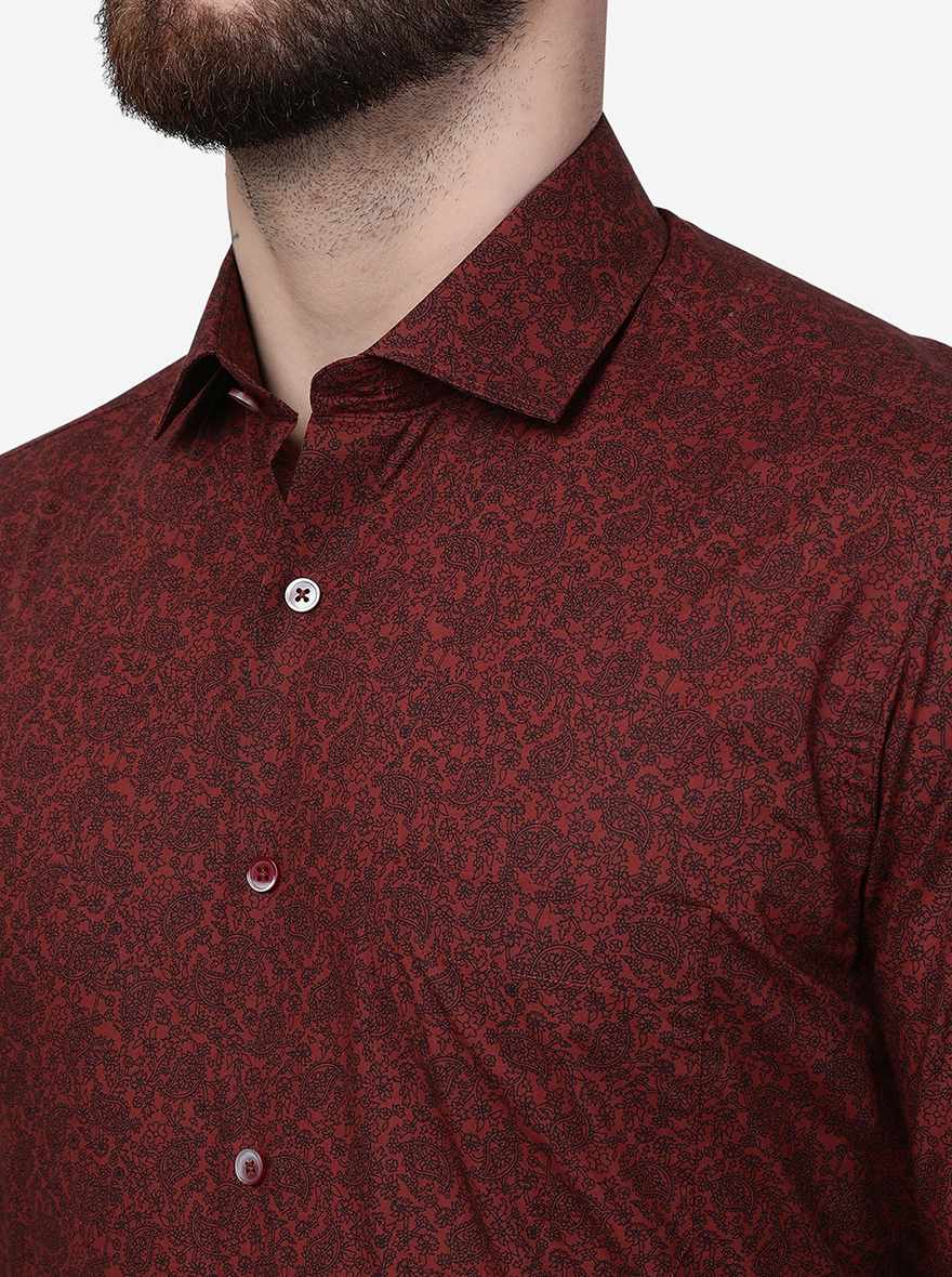 Maroon Printed Slim Fit Formal Shirt | Greenfibre