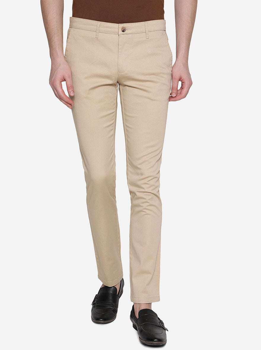 Khaki Solid Super Slim Fit Casual Trouser | Greenfibre