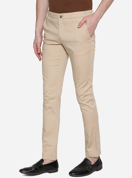 Khaki Solid Super Slim Fit Casual Trouser | Greenfibre