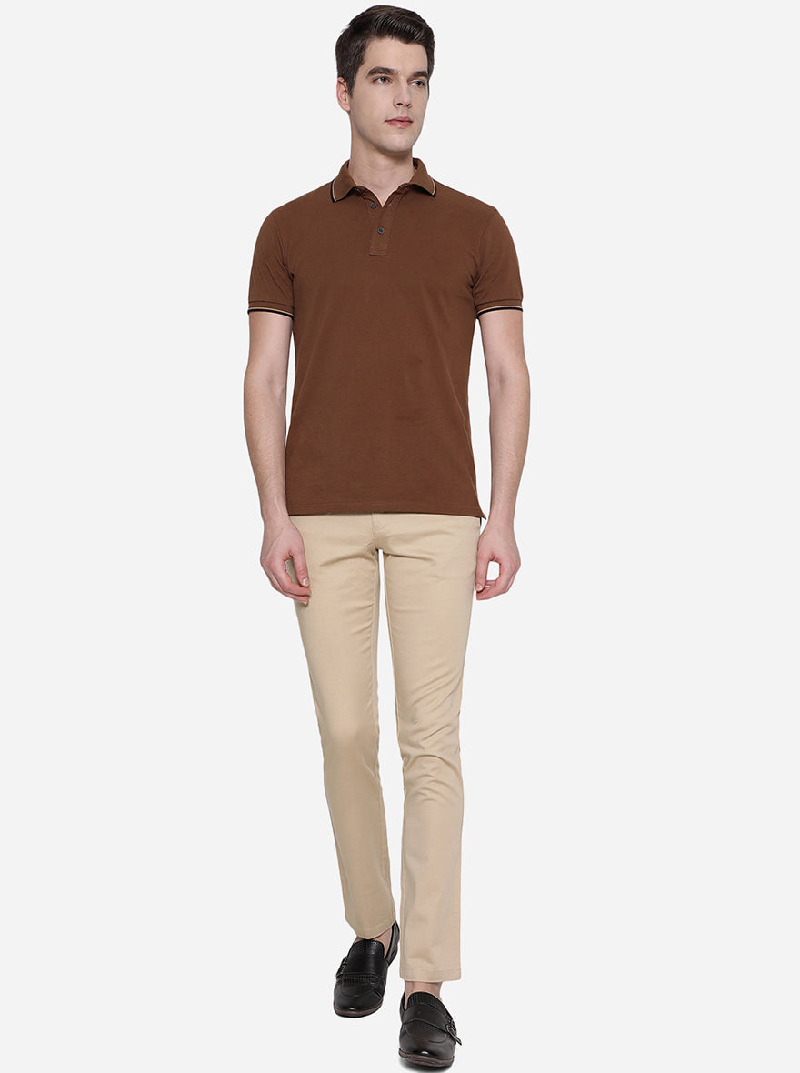 Khaki Solid Super Slim Fit Casual Trouser | Greenfibre