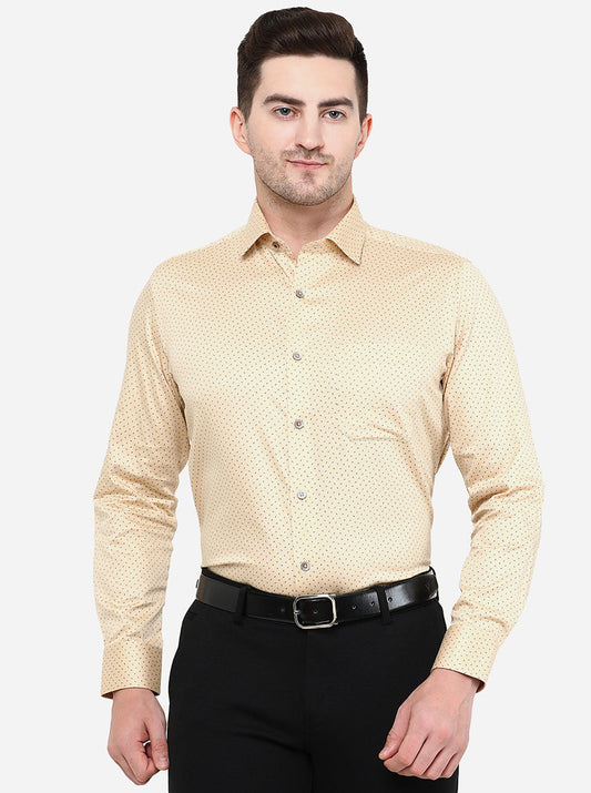 Beige Printed Slim Fit Formal Shirt | Greenfibre