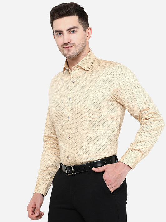 Beige Printed Slim Fit Formal Shirt | Greenfibre