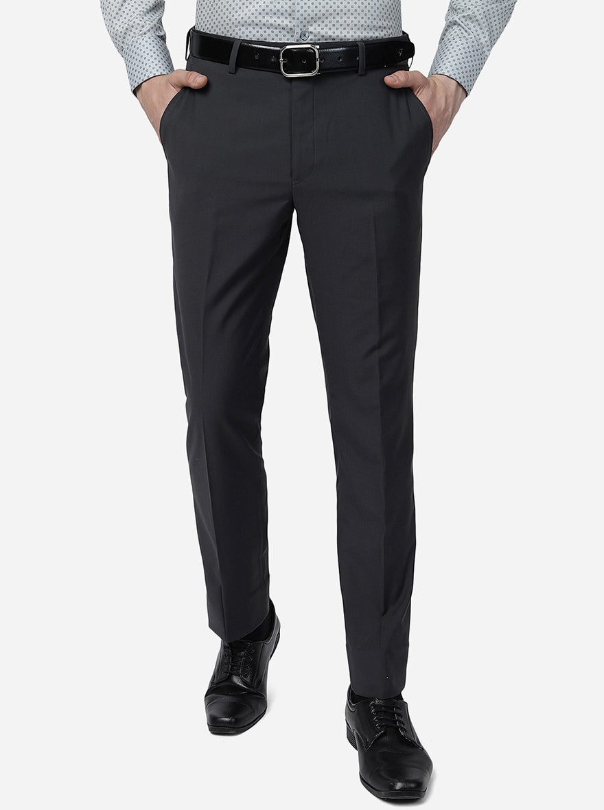 Grey Solid Slim Fit Formal Trouser | Greenfibre