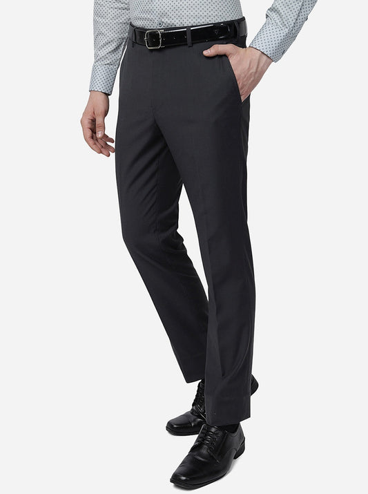 Grey Solid Slim Fit Formal Trouser | Greenfibre
