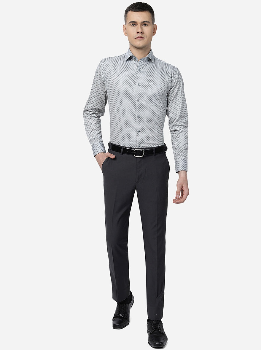 Grey Solid Slim Fit Formal Trouser | Greenfibre