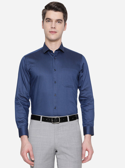 Navy Blue Solid Slim Fit Party Wear Shirt | Greenfibre