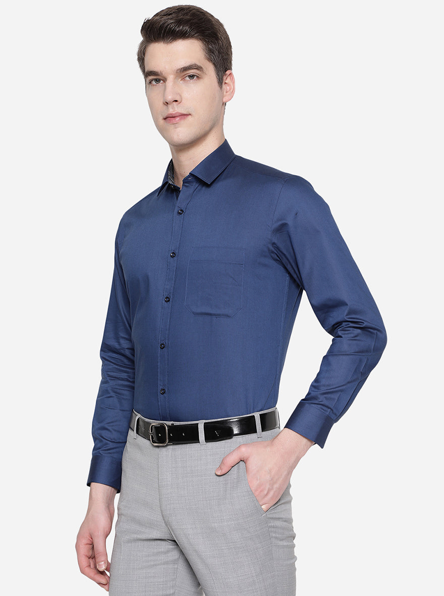 Navy Blue Solid Slim Fit Party Wear Shirt | Greenfibre