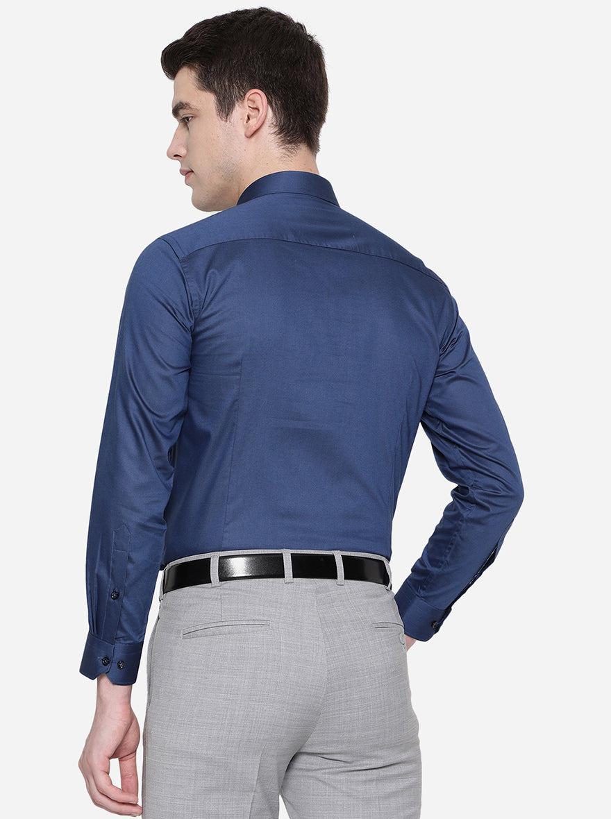 Navy Blue Solid Slim Fit Party Wear Shirt | Greenfibre