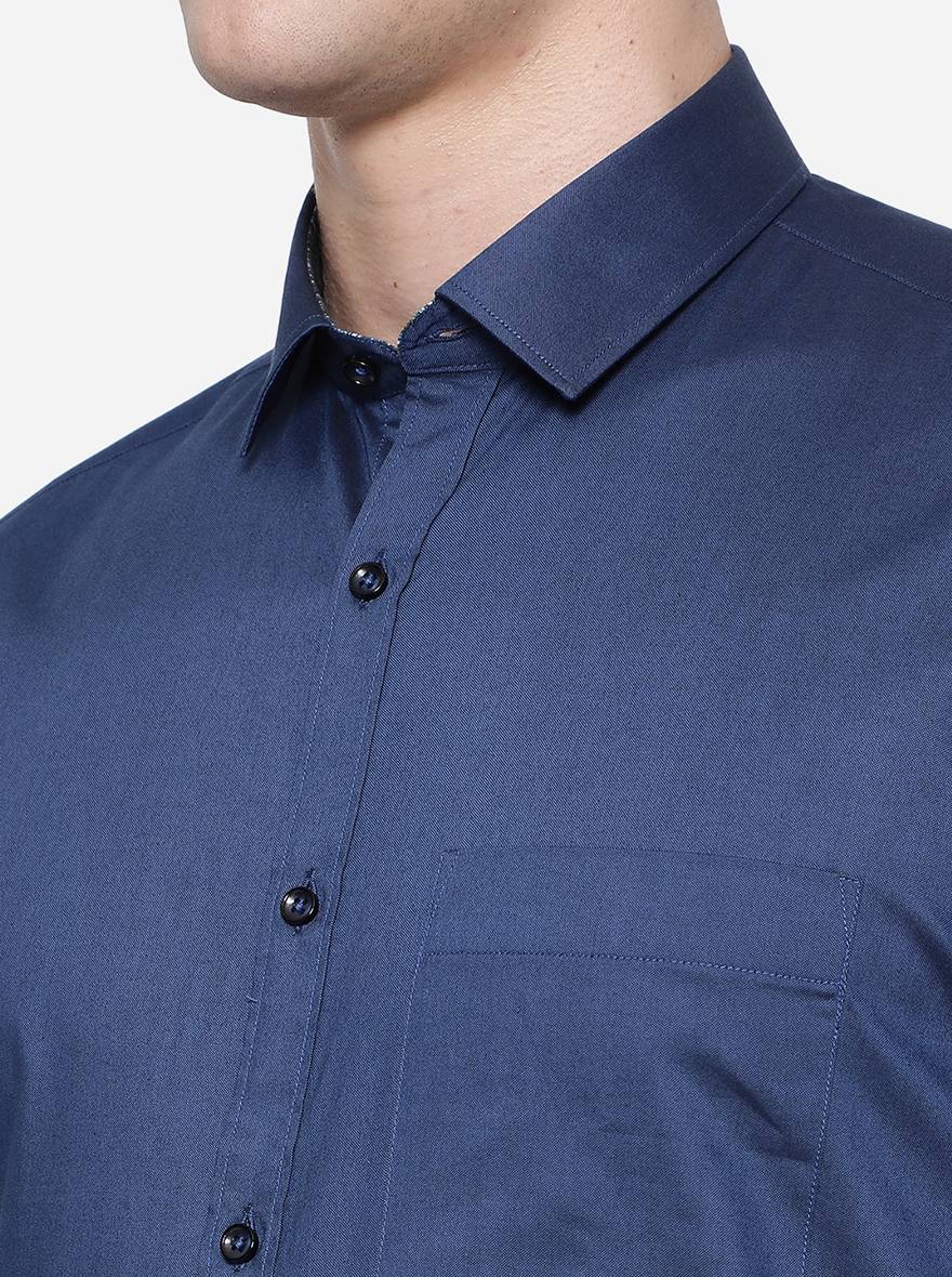 Navy Blue Solid Slim Fit Party Wear Shirt | Greenfibre