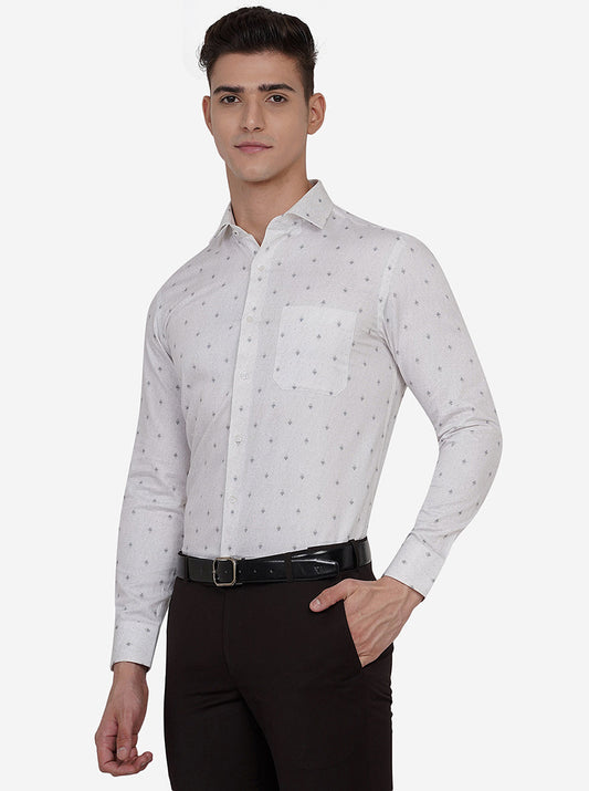 White & Grey Printed Slim Fit Formal Shirt | Greenfibre