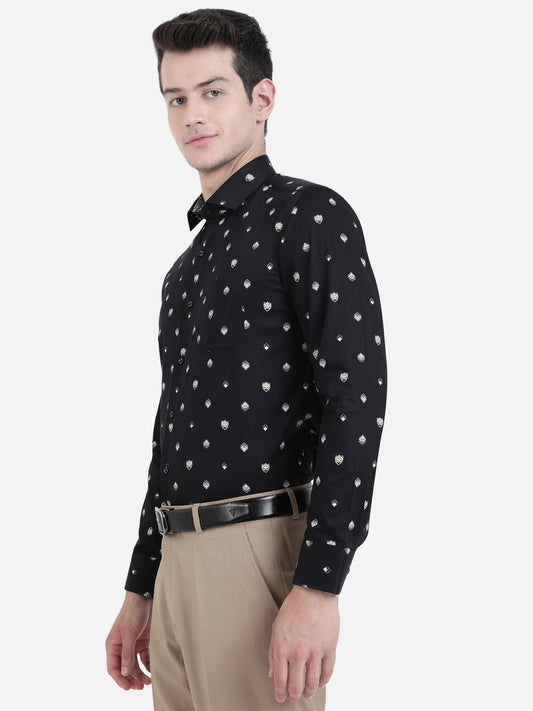 Black & White Printed Slim Fit Party Wear Shirt | Greenfibre