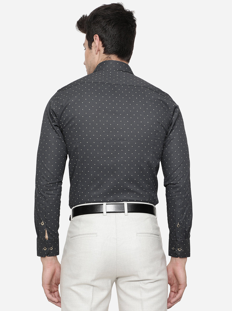 Black & Grey Printed Slim Fit Formal Shirt | Greenfibre