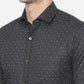 Black & Grey Printed Slim Fit Formal Shirt | Greenfibre