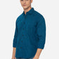 Celestrial Blue Printed Slim Fit Semi Casual Shirt | Greenfibre