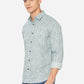 Aqua Green Printed Slim Fit Semi Casual Shirt | Greenfibre