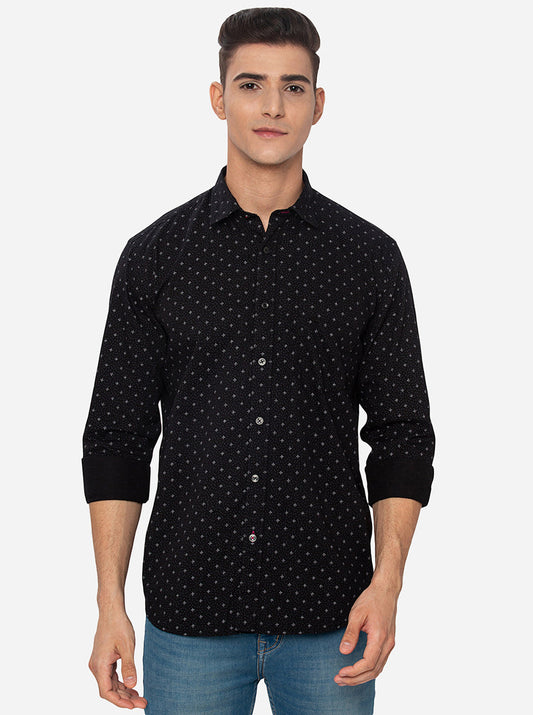 Jet Black Printed Slim Fit Casual Shirt | Greenfibre