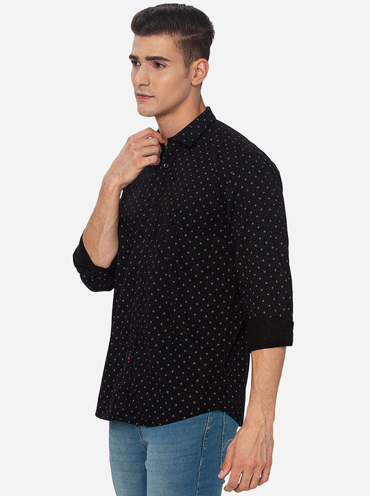 Jet Black Printed Slim Fit Casual Shirt | Greenfibre